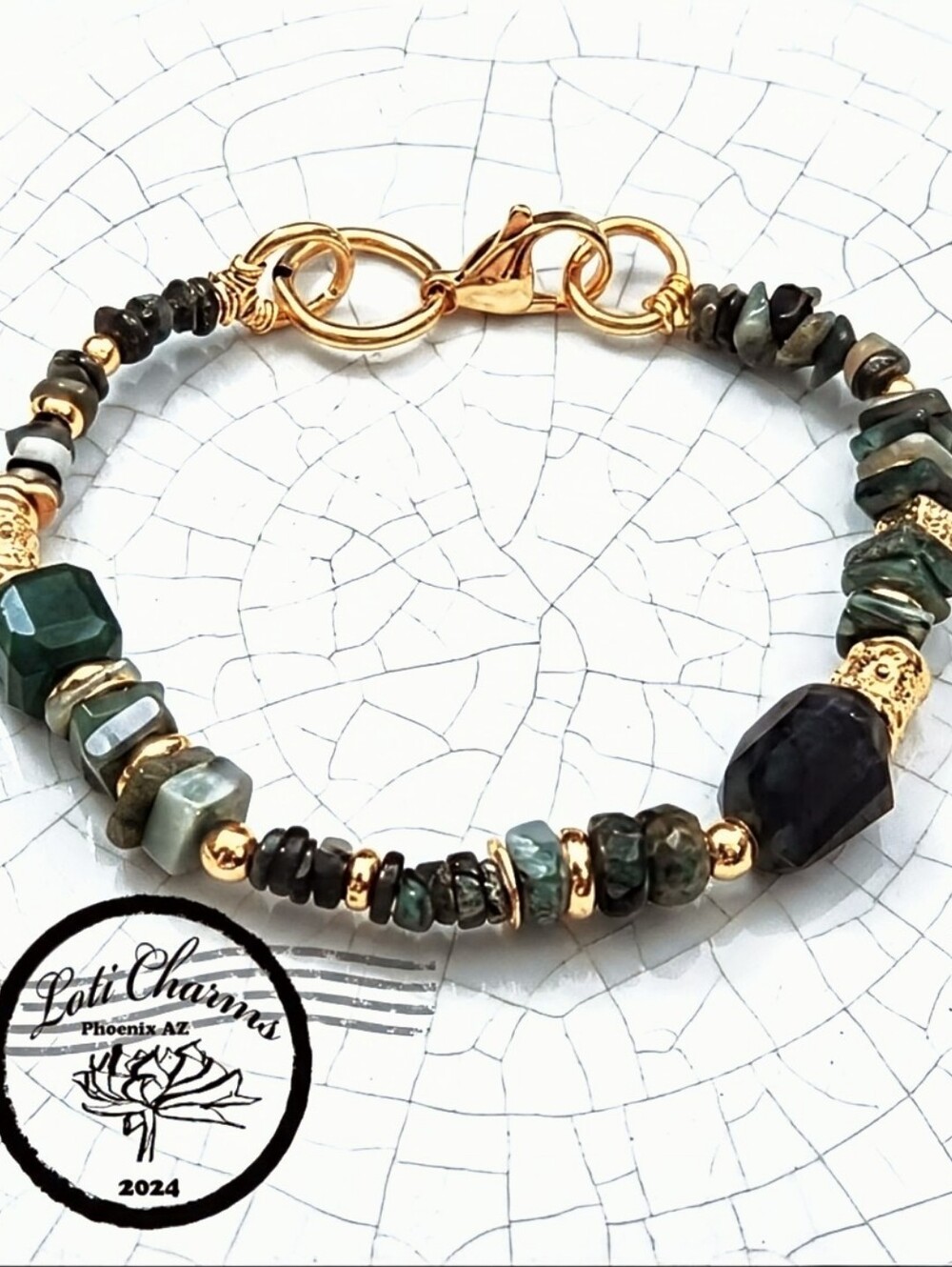Natural Emerald Heart Chakra In Dainty Gold Plated Bracelet